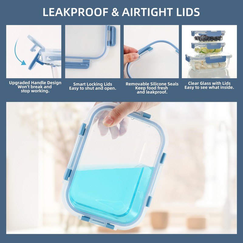 UMEIED 12 PACK Glass Food Storage Containers with Leak Proof