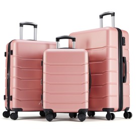 HealSmart Hardside Carry-On Luggage Expandable Portable Hardshell Spinner Wheels, Lightweight Suitcase TSA Lock, Pink, 3-Piece Set (20/24/28)