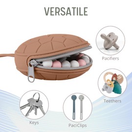 Silicone Pacifier Holder Case, Soft Silicone Newborn Baby Silicone Pacifier Holder for Boys & Girls, Portable Silicone Pacifier Container Case (Pale Taupe/Oslo Grey)