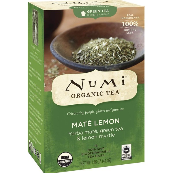 Numi Organic Tea Mate Lemon, 18 Count (Pack of 2), Yerba Mate Green Tea Blend (Packaging May Vary)