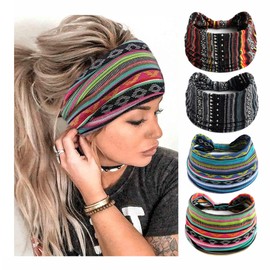 CharmeFleur Boho Headbands For Women Fashion Stretch Wide Hair Bands Knoted Turban Head Bands Yoga Running Sweatband Elastic Headband Stylish Wrap Headbands 4 Pack