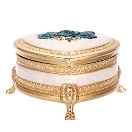 IGNPION Vintage Rose Trinket Storage Box Small Heart Shape Metal Jewelry Box Earrings Rings Organizer Box Keepsake Ornate Display Case (Blue)