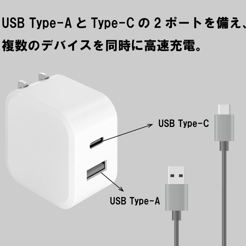 USB Type-A and Type-C 2 Port Charging AC Adapter PD