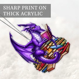 Sensemory Book Dragon Ornament Book Lovers Gifts, Unique Christmas Ornaments Fourth Wing Merch, DND, Acotar Bookish Gifts for Women, Fantasy Themed Tree Decor for Readers, Bookworm (Bookwyrm)