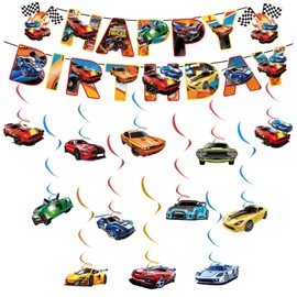Chukua Car Birthday Decoration Boys Girls Wheels Garland Hanging Decoration Car Birthday Banner Swirl Decorations Car Happy Birthday Banner Decoration for Racing Children's Birthday Party Supplies