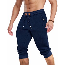 MAGCOMSEN Mens Capri Pants Biker Shorts Joggers Training Shorts Men 3/4 Shorts Knee Length Shorts Athletic Shorts Bodybuilding Shorts Jogger Shorts Capri Shorts Navy