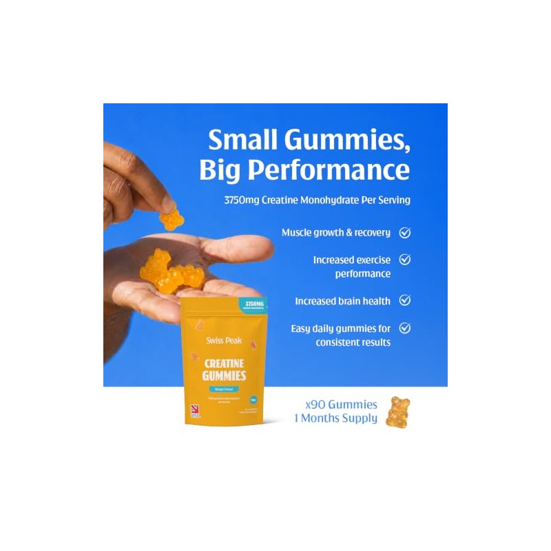Swiss Peak Creatine Gummies 3750mg Creatine Monohydrate Mango Flavour 90