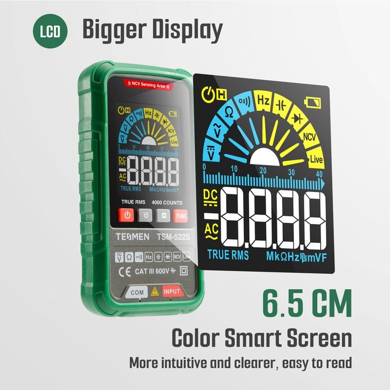 TESMEN TSM-522S Smart Digital Multimeter, 4000 Counts, Auto-Ranging Voltmeter, Non-Contact