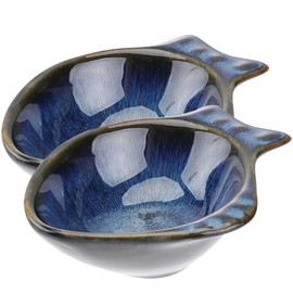 CALLARON 2Pcs Sauce Dishes 2.2oz Ceramic Seasoning Dishes Porcelain Serving Bowls Fish Shape Dipping Bowls Kitchen Chip Dishes Snack Bowls Small Appetizer Dish Soy Sauce Dish for Sushi 4.3x3.3x1.6inch