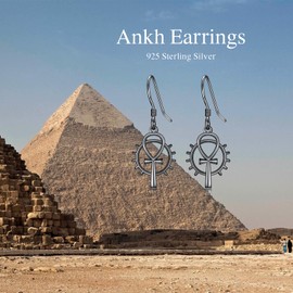 PROESS Black Ankh Cross Earrings 925 Sterling Silver Ankh Dangle Earrings Egyptian Protection Jewellry Anniversary Birthday Gifts for Men Women