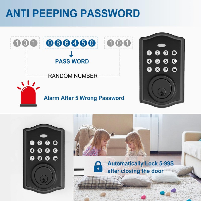 Keyless Entry Door Lock, Smart Deadbolt Auto Lock with Electronic