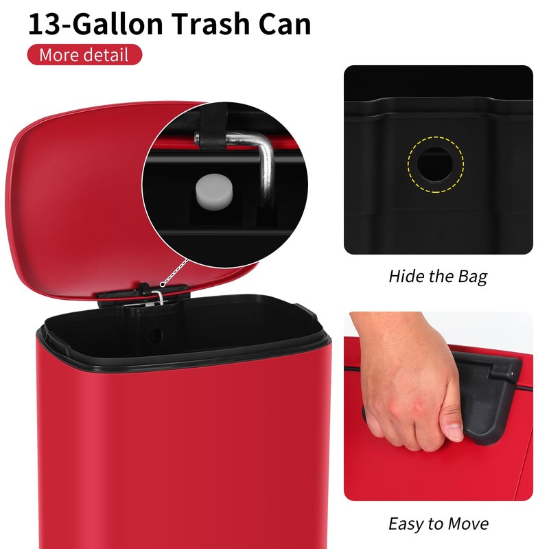 Lynkloft Stainless Steel Trash Can 50 L/13 Gallon Garbage Can
