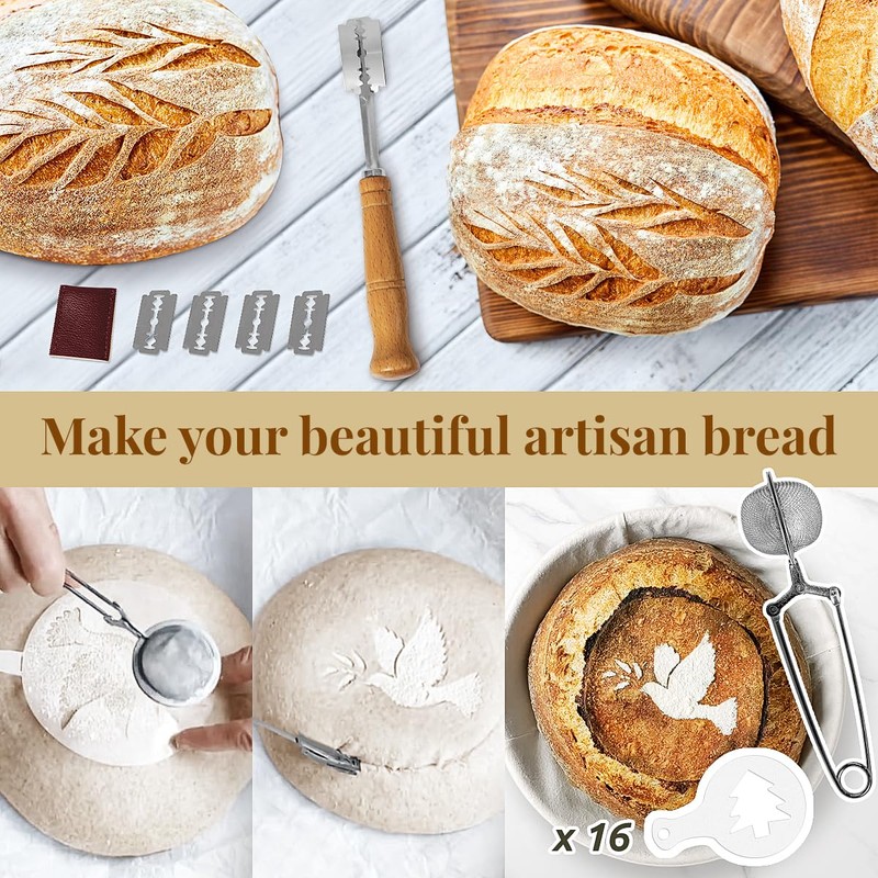 BAVIFY Sourdough Starter Kit, 9" Round & 10" Oval Banneton