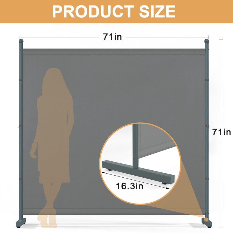 Room Divider Single Panel, 6FT Large Privacy Screen for Room