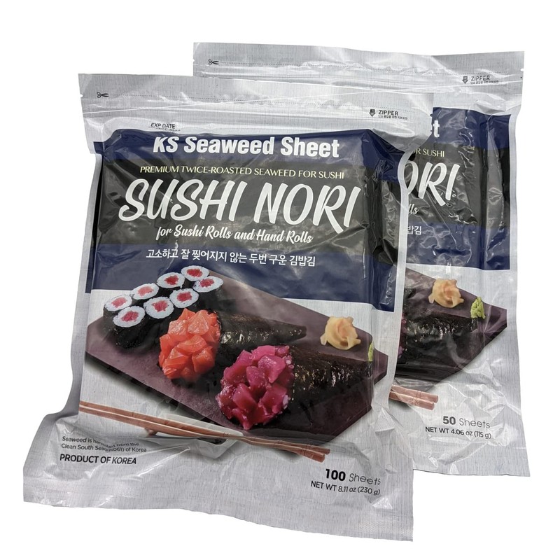 Twice Roasted Seaweed Sheets 7.50 in x 8.25 in (100