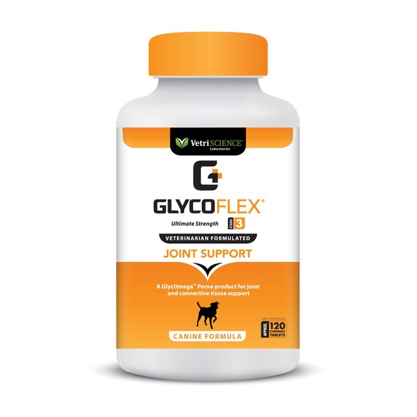 VETRISCIENCE Glycoflex 3 Maximum Strength Hip & Joint Support for Dogs - Glucosamine, DMG, MSM & Green Lipped Mussel - Great Tasting - Vet Recommended