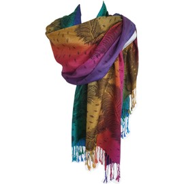 GlamLondon Colourful Rainbow Scarf, Soft Warm Viscose Pashmina Womens Shawl
