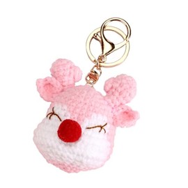YICrafts Christmas Reindeer Keychain - Cute Pink Reindeer Crochet Keychain with Hook Clasp for Car Keys, Gifts for Friend Birthday Women College Students Coworkes, Crafting Charm for AirPods Case