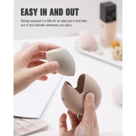 FERYES Soporte de esponja de maquillaje – inastillable ecológico silicona maquillaje maquillaje estuche para viaje – caqui