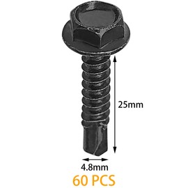 60 PCS Hex Head Self-Tapping Screws for Metal,Black 410 Stainless Steel Self-Drilling Screws (M4.8 * 25mm)