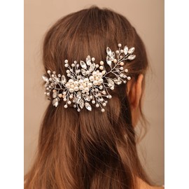 Teyglen Flower Crystal Headband Hair Vine Handmade Bridal Rhinestones Beads Headband Wedding Hair Accessories for Brides Floral Hair Pieces Headpieces for Women Girl (Malachite green)