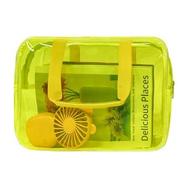 ONEART Travel Clear Waterproof PVC Bag, Toiletry Carry Pouch Makeup Artist Bag, Makeup Bags with Zipper Handle Straps, Tote Bag Fluorescent Yellow