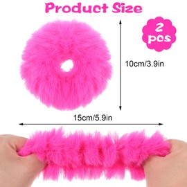 PEOVLVN 2 Pcs Hot Pink Scrunchies, Pom Pom Hair Ties Faux Rabbit Fur Fuzzy Scrunchies Fluffy Ponytail Holders Hair Accessories for Girls Women (Hot Pink)