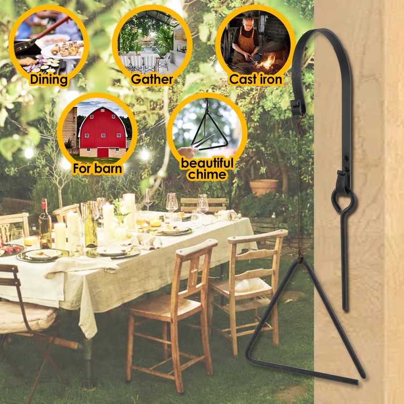 Wrought Iron 9'' Triangle Dinner Bell with Hanger & Call