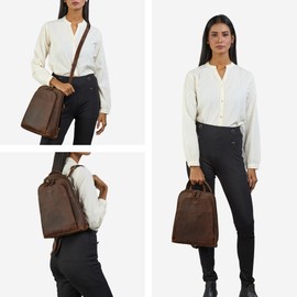 STILORD 'Ophelia' 2-in-1 Rucksack-Tasche Echtleder - Crossbody Bag Handtasche Leder Rucksack Klein - Cityrucksack Daypack Umhängetasche Damen Tagesrucksack 10,9 Zoll, Farbe:zamora - braun