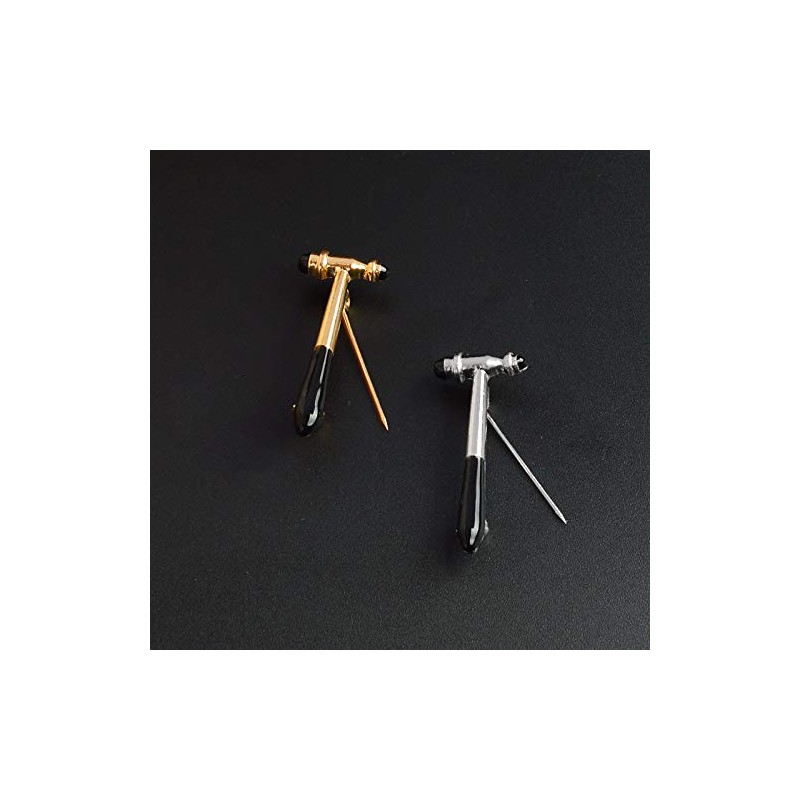 2-Set of Metal Silver and Golden Reflex Hammer Brooch White