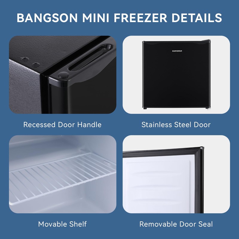 BANGSON Upright Freezer,1.1Cu.ft Mini Freezer with Removable Shelf, Single Door