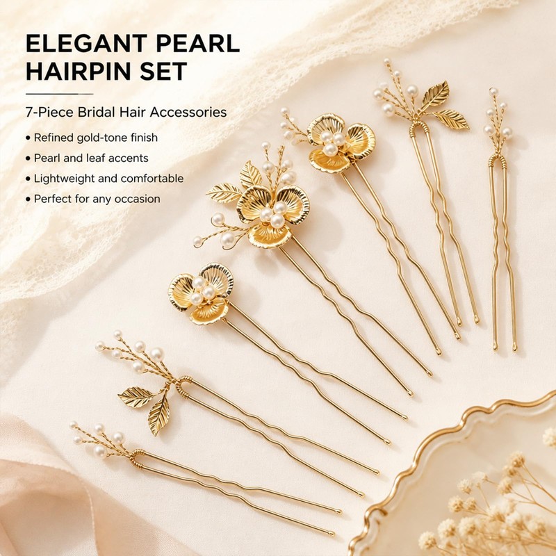 Bridal Accessories Combo - Pearl Hair Pins - Satin Bow