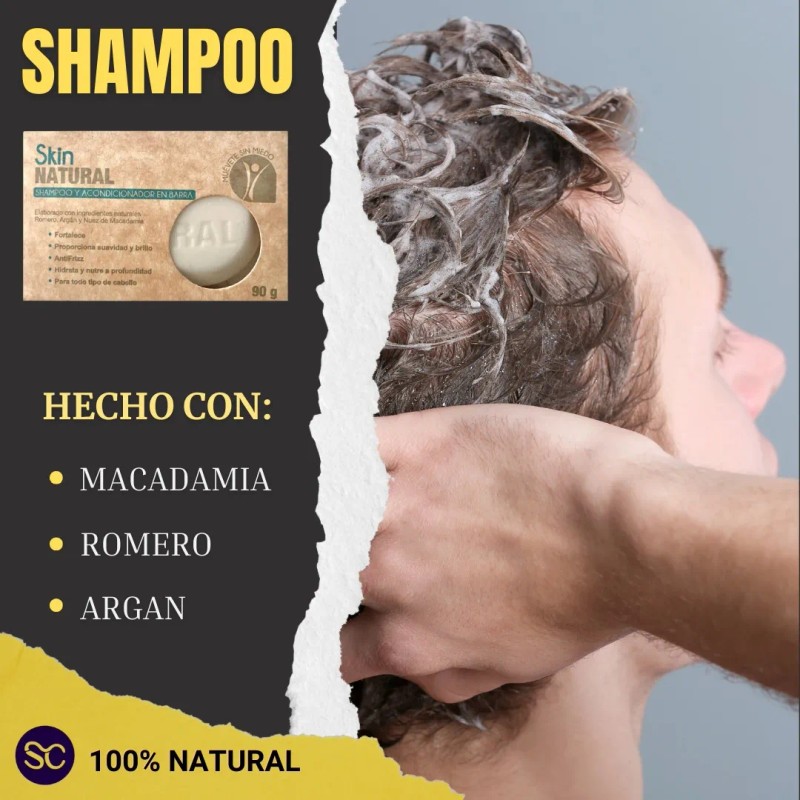 Skin Natural Shampoo Sólido Anti Caida Canas Caspa Grasa