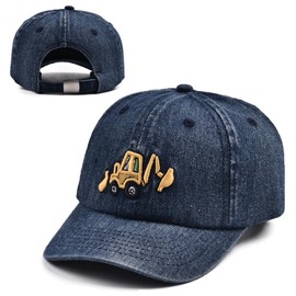 MLPKOI Kids Summer Baseball Cap, Excavator Embroidery Baseball Caps, Sun Hat Adjustable Trucker Hats, for Unisex Aged 3-8 Blue