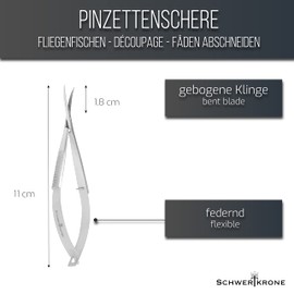 Schwertkrone Embroidery Scissors Thread Scissors Tweezers Scissors with Fine Tip for Fly Fishing for Decoupage and Paper Crafts 11.5 cm (Curved)