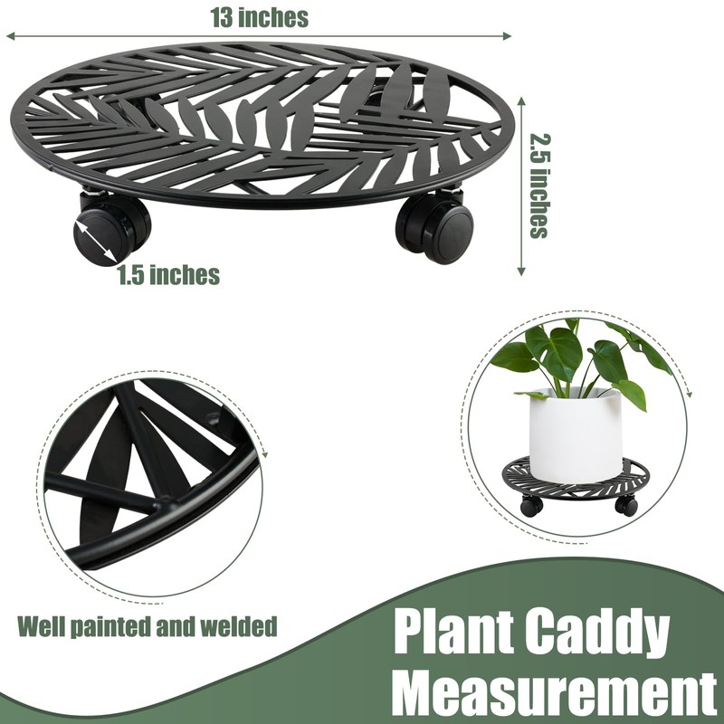 3 Packs Large Metal Plant Caddy with Wheels 13" Rolling