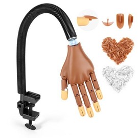 Magnetic Practice Hand For Nails: Flexible Manicure With Strengthen Tips - Mannequin Kit Beginners:_Brown-200 Nail Tips