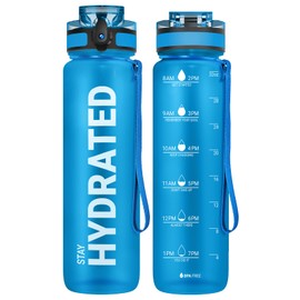 Sahara Sailor Water Bottle 32oz, Durable and Leakproof Water Bottles Motivational with Time Marker, Tritan, BPA Free, Wide Mouth with Easy Clean Brush for Gym, Travel, Home, School, Office (1 Bottle)