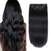XDhair Clip in Hair Extensions Human Hair Black 16" 100g