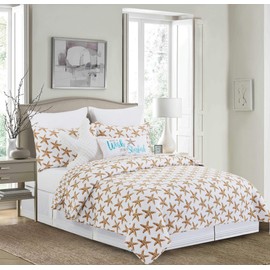 C&F Home Sandbridge Stars Starfish Full/Queen 3 Piece Quilt Set Summer Beach Ocean Coastal Reversible Machine Washable Lightweight Bedspread Coverlet Full/Queen 3 Piece Set White
