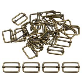 sourcing map Slides Buckles, 50pcs 32x16x2.8mm Metal Rectangle Adjuster Triglides Slide Buckle Roller Pin Buckles Slider Strap Adjuster for Belt Bags DIY Accessories, Bronze Tone