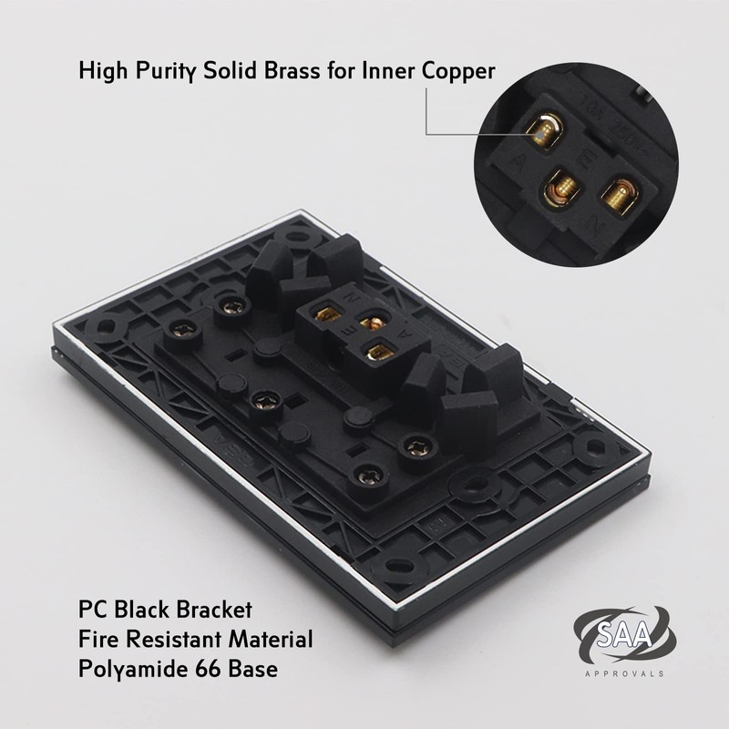 Contech CLSOL Australia Standard Double Power Point, Black Glass Panel,