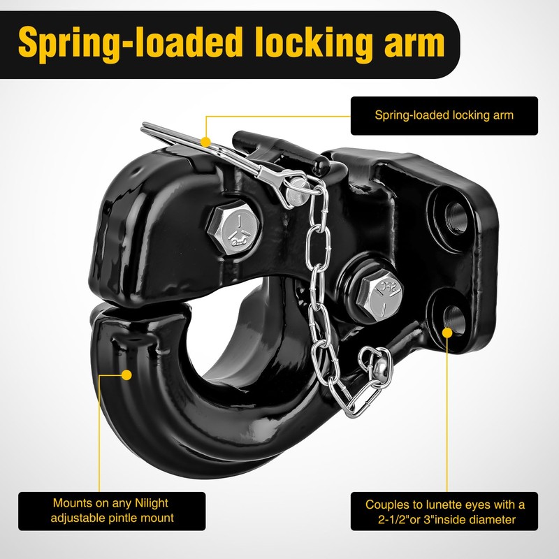 Nilight Pintle Hook Hitch with Mounting Kit 30,000 lbs, Fits