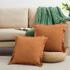 Horbaunal Set of 2 Microfiber Throw Pillow Covers 18 x 18 Inches, Caramel Pumpkin Square Pillow Shams, Super Soft and Wrinkle Resistant Decorative Pillowcases with Zipper Closure