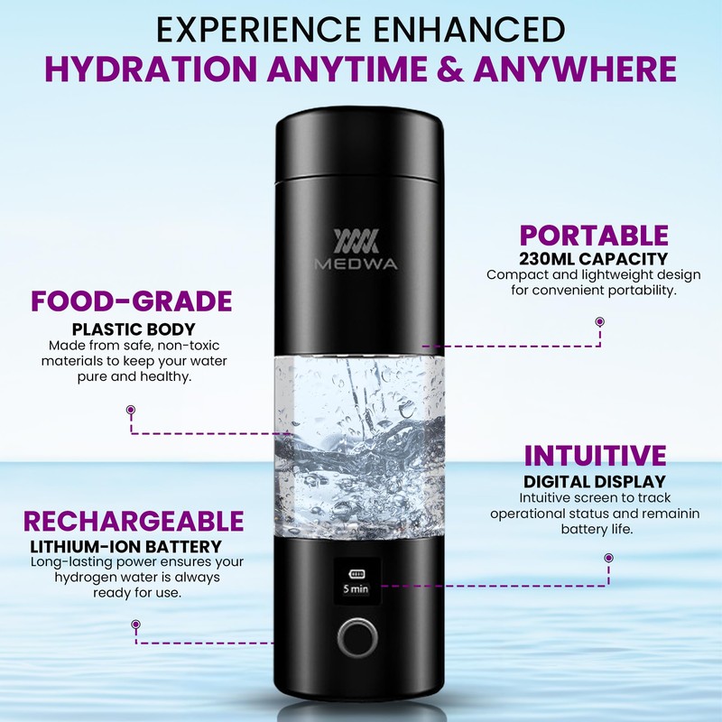 Rechargeable Hydrogen Water Bottle Generator with Cup for 230ml Rich
