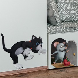 WOHAHA Wall Sticker, Mouse Sticker, Strawberry, Mouse Hole, Stylish, Cute, Animal, 3D Dimensional, Wall Sticker, Removable Wallpaper, Waterproof, Wall Sticker, Wall Sticker, Wall Sticker, Stylish,