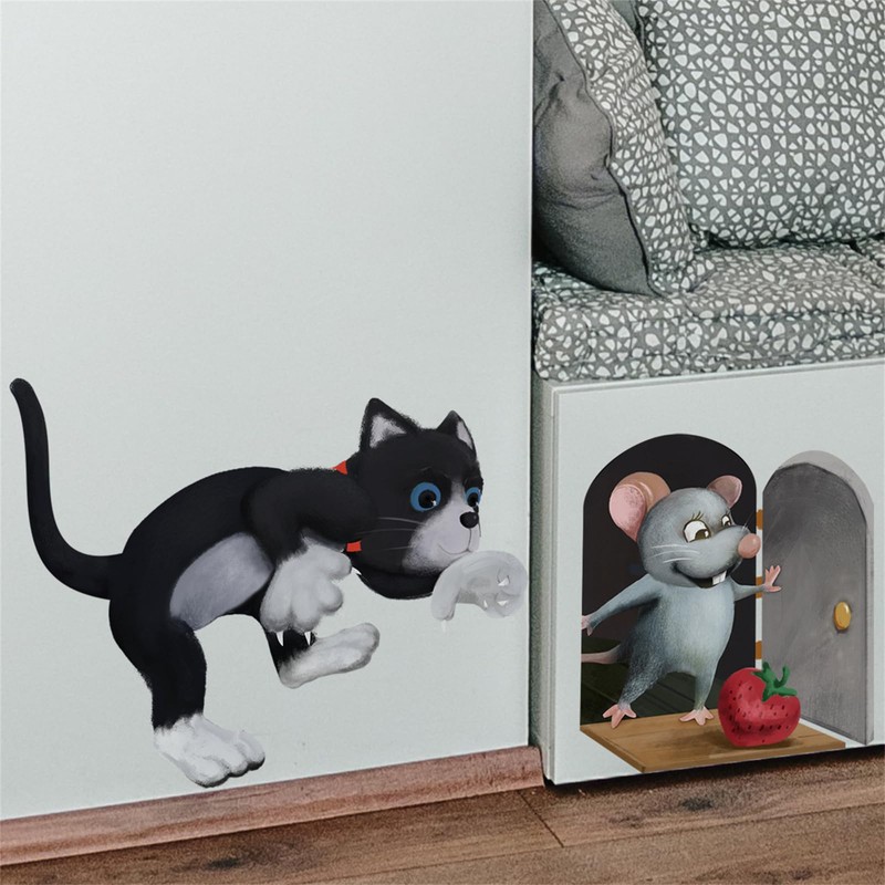 WOHAHA Wall Sticker, Mouse Sticker, Strawberry, Mouse Hole, Stylish, Cute,