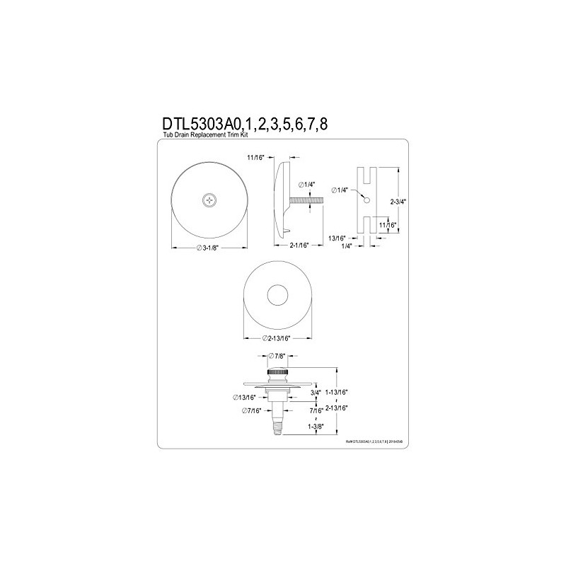 Kingston Brass DTL5303A7 Tub Drain Stopper with Overflow Plate Replacement