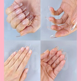 NOVO OVO Medium Coffin Nail Tips Extra Thick Press on No C Curve Medium Coffin Nail Tips Extra Thick Press-On No C-Curve Soft Gel Natural Fake Nail Extensions Full Coverage Clear Fake Nails for