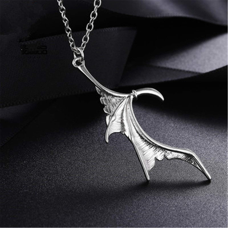 Gothic Matching Love Heart Pendant Necklaces Set Dragon Bat Wing